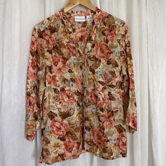 Alfred Dunner 100% Cotton Floral Gauze Style Sheer Button Up Shirt Size 10/L - Picture 6 of 9